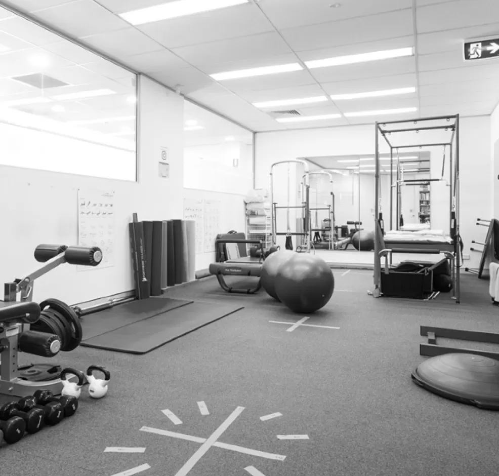 The exercise physiology gym with weights, a reformer and exercise equipment