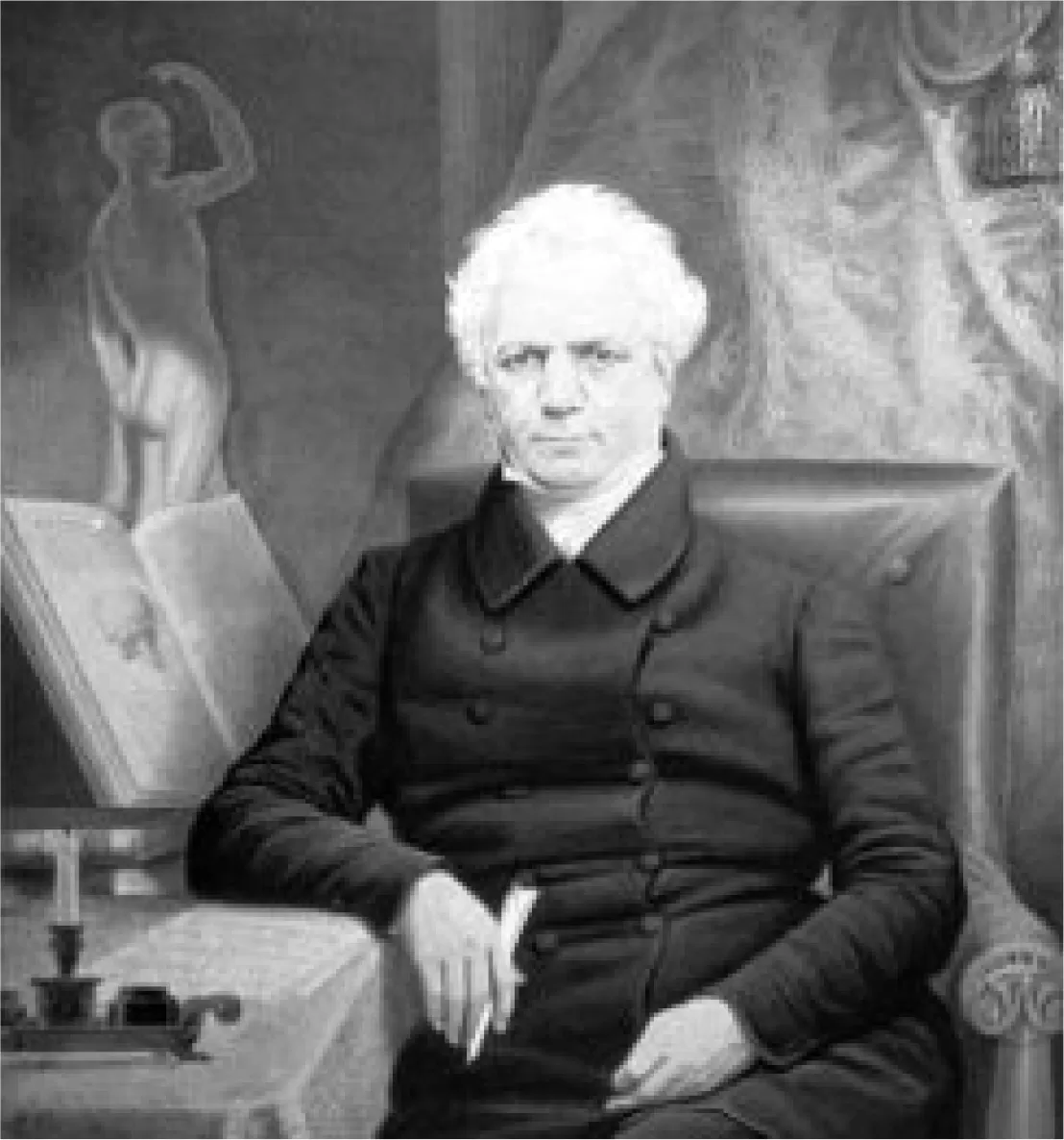Painted portrait of Dr William Bland seated at a desk