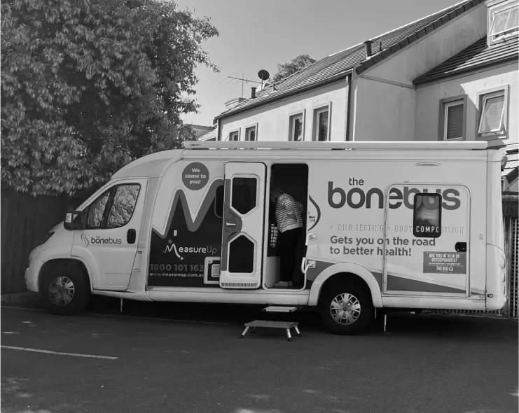 The mobile bone density van parked outside the practice