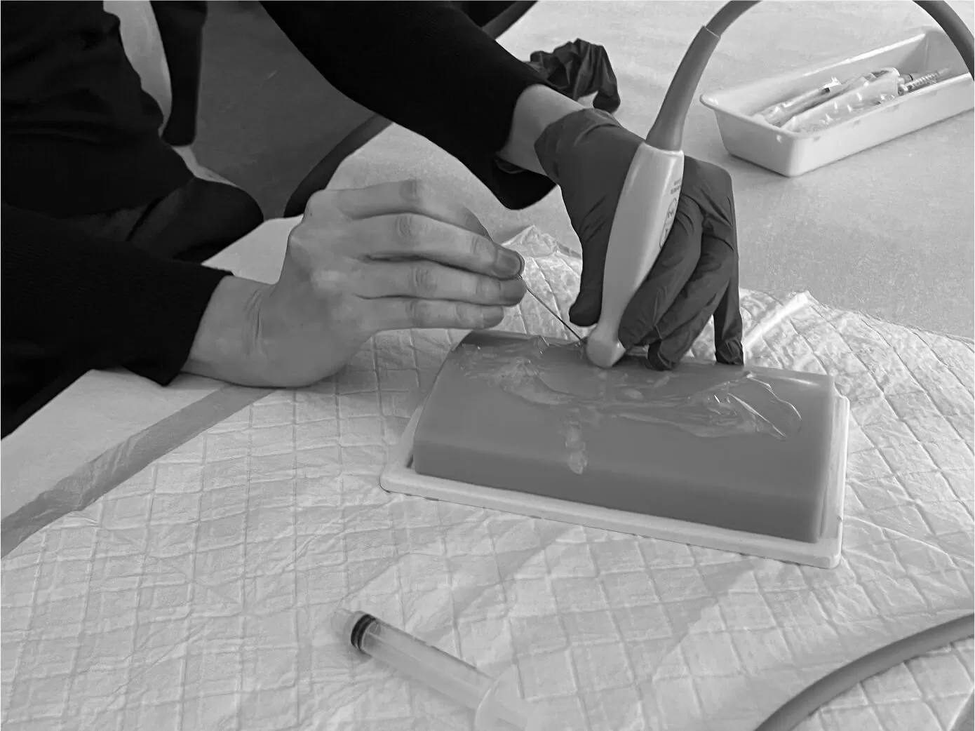A nurse demonstrating clinical equipment to trainees during a workshop
